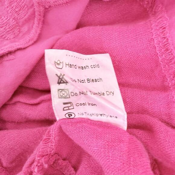 Rosemarine Linen Midi Dress Size S Pink Pintuck Lace Hem Beach Cottage Italy - Picture 8 of 11